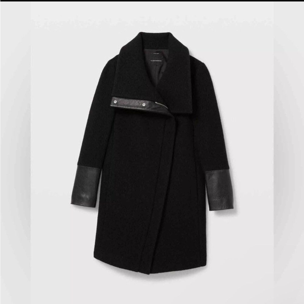 $398 CLUB MONACO Women’s Halli Coat 100% Italian Wool Lamb Leather Cuffs XL